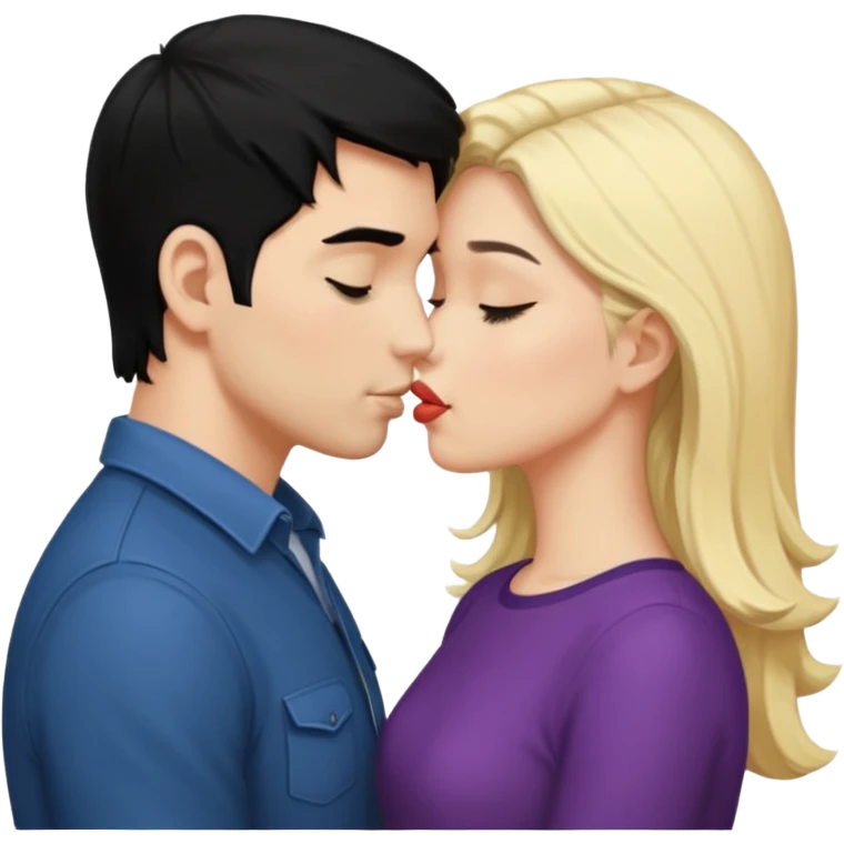 couple kissing black hair man blonde woman emoji