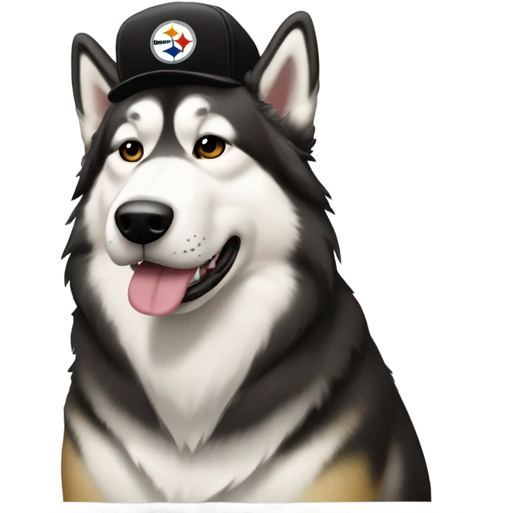 Malamute with cream face wearing Pittsburgh Steelers hat emoji