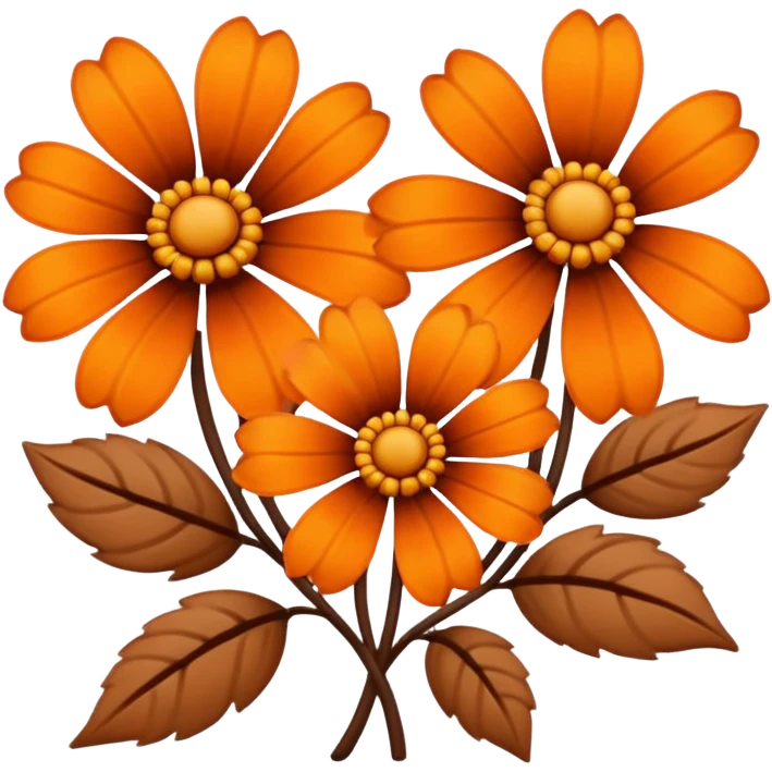 Brown and orange flowers on a plain white background  emoji