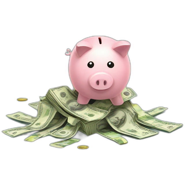 Piggy bank overflowing from being full of dollar bills emoji