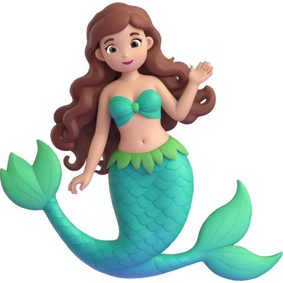 mermaid emoji with chestnut brown hair and a forest green tail, expressive and cute emoji