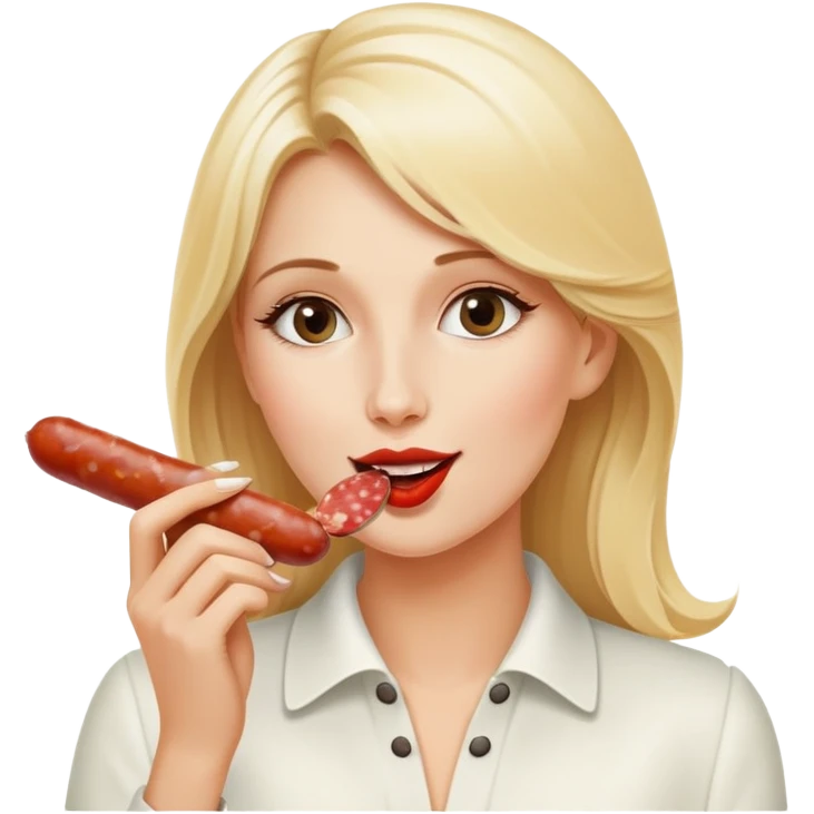 Elegant blonde woman eating saucisson emoji