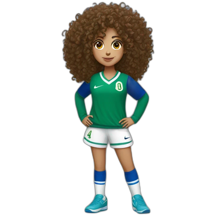 girl curly hair and a Algeria jersey blue and jogging blue, Nike blazer blue and swoosh blue emoji