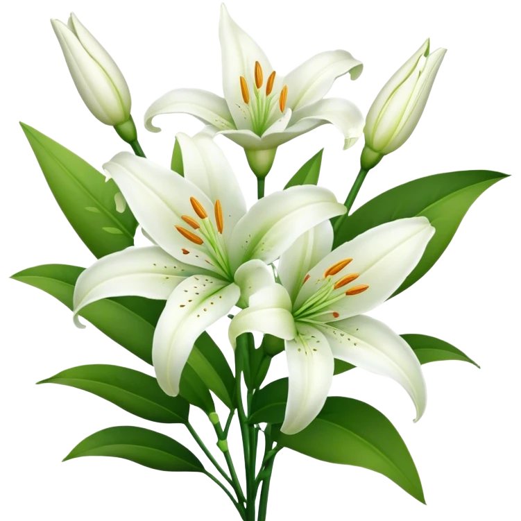 bouquet White Lily, luxuriant, stem, leaf, bud emoji
