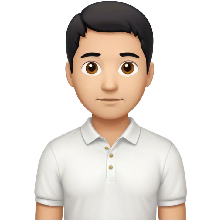 Latino male, black hair, about 45 years old, light brown, wearing a white polo shirt. emoji
