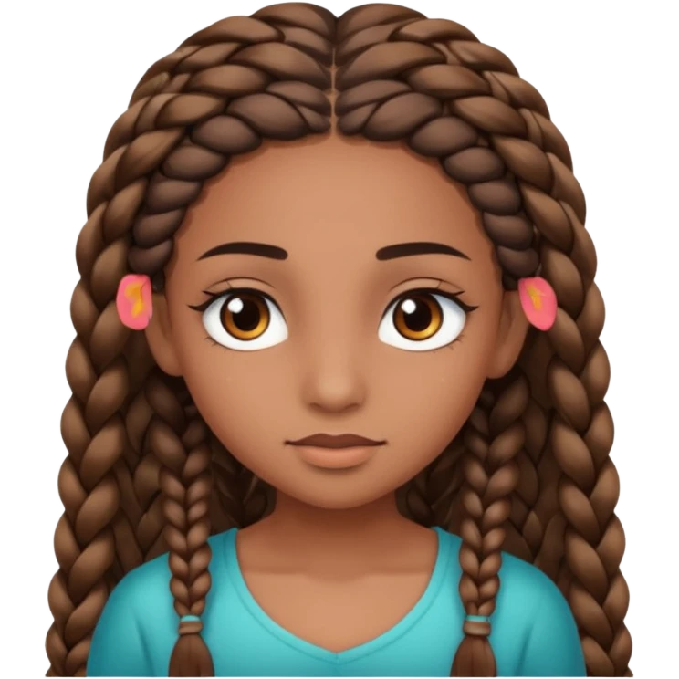 girl with thin braids long hair and brown eyes, brown skin, eyelashes, siren eyes emoji