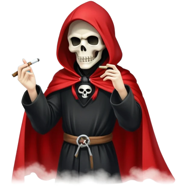 grim reaper in red cape smoking weed with loads of smoke in the air emoji