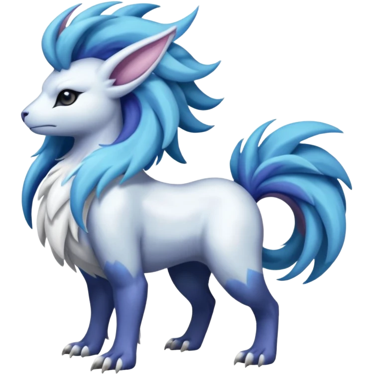 Shiny Glossy Pastel Light Divine Reptilian Draconian Furry Scaly Hairy Feathery Bovine Goated Feline Beautiful Floral Snowy Pretty Absol-Amaura-Suicune-Cobalion-fusion, full body emoji