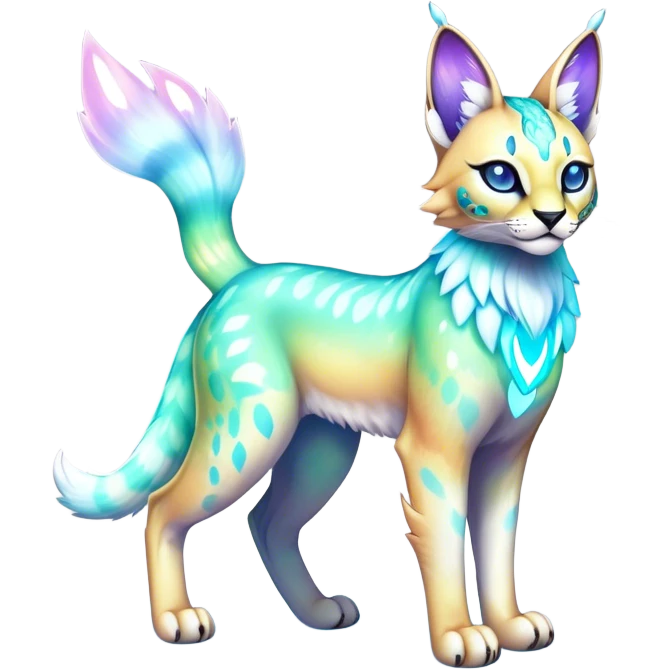 An iridescent transparent luminescent colorful fantasy-lynx-caracal-serval-fakemon-creature-hybrid emoji