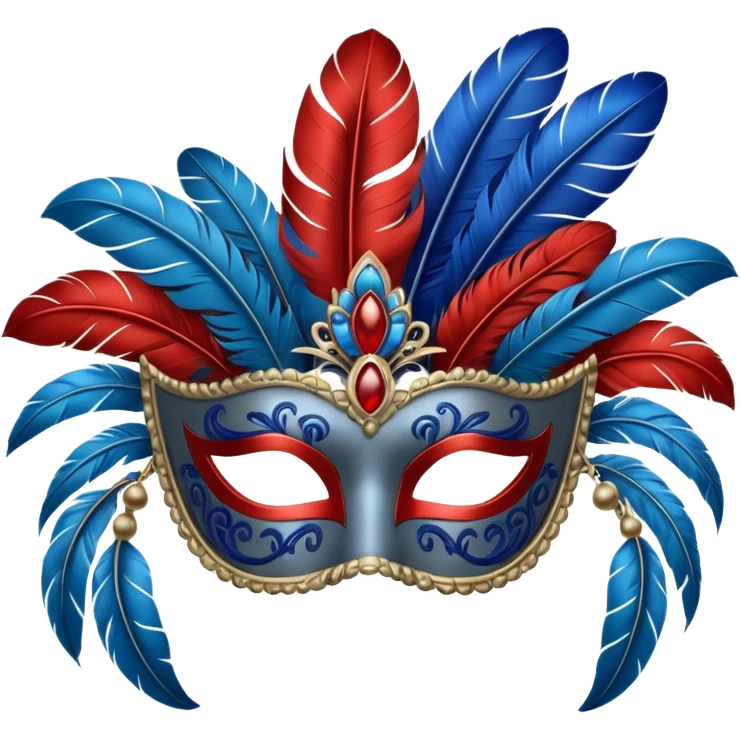 masquerade mask grey with blue and red feathers emoji