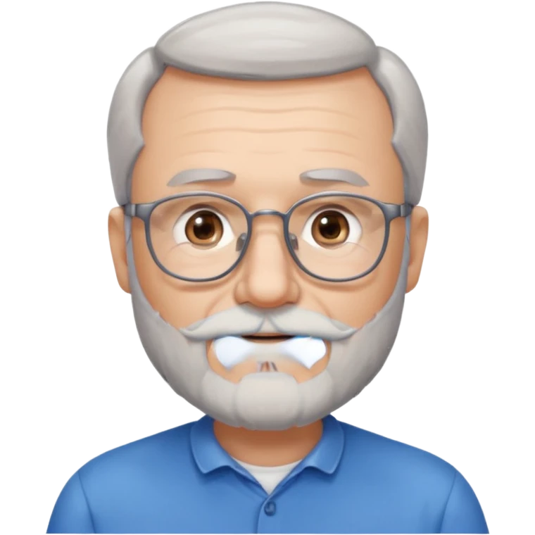 Create me an emoji of an old man. Gray really short size hair. Gray follow-up full beard. Squarer Glasses. Blue eyes. Little smile emoji