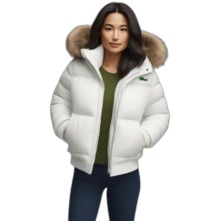 brunette latina woman using Lacoste puffer jacket emoji
