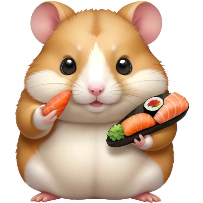 fat hamster holding a sushi emoji