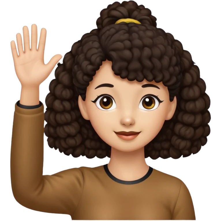 Brown Poodle with ponytail black hair girl say goodbye emoji