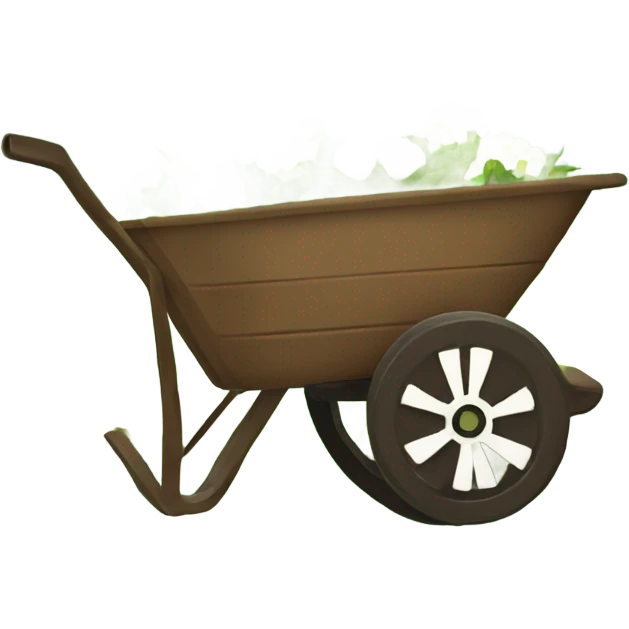 Brown wheelbarrow with white flowers inside no green  emoji