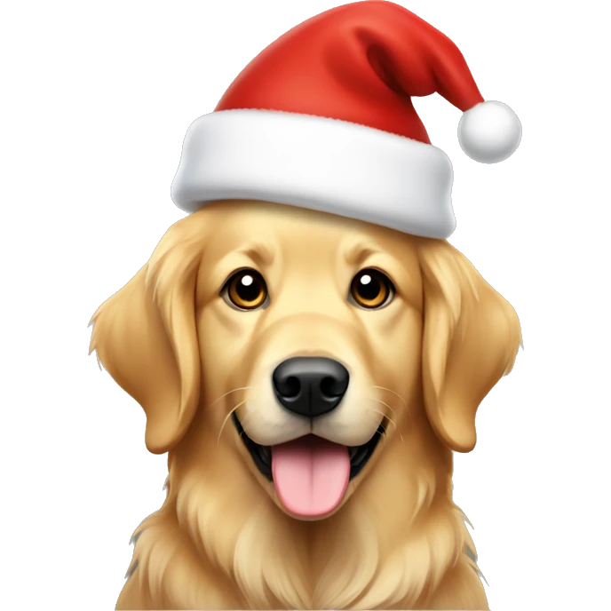 Golden retriever with a Christmas hat emoji