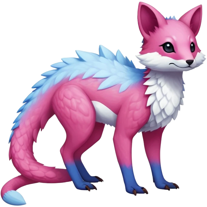 Rare realistic exotic cold ice blue Snow White dark pink cute epic pretty beautiful handsome gorgeous aesthetic colorful vibrant Vernid-Trico-species-Fakemon-creature by LiLaiRa, 4 legs, 1 tail, random markings, (full body) emoji