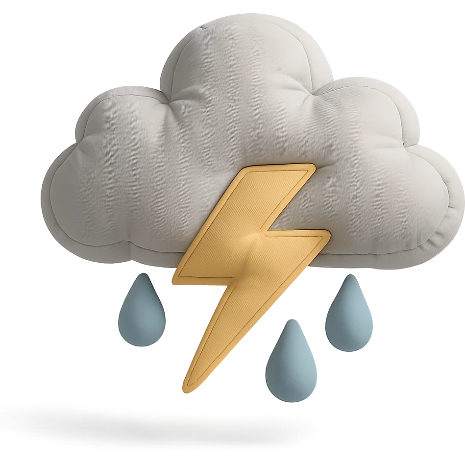 plush cushion thunderstorm cloud with lightning and rain, soft edges emoji