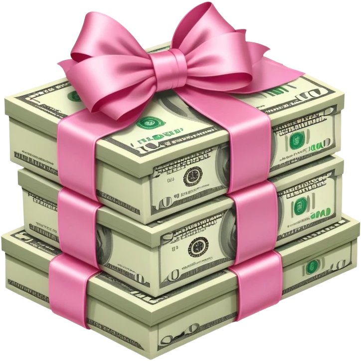 Stack of dollars with a pink bow around it  emoji