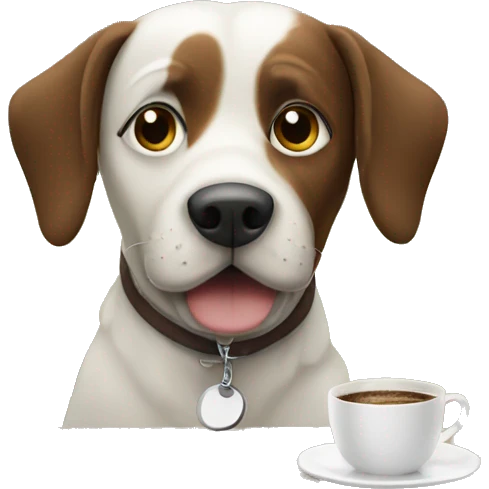Dog outside with coffee emoji