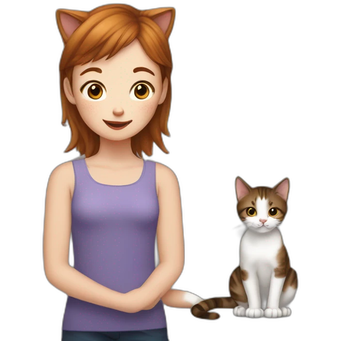 cat licks short girl with short brown hair and she has freckles emoji