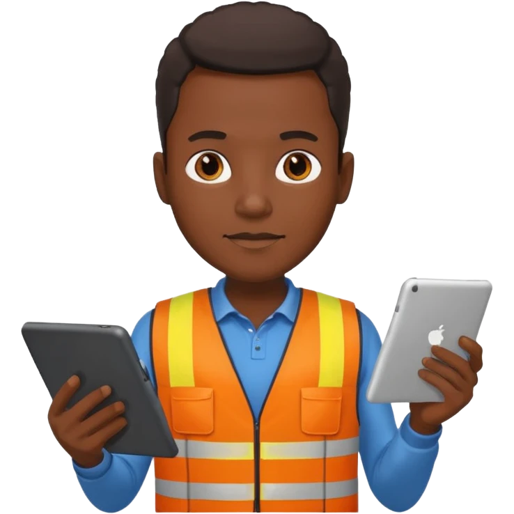 worker black man wearing orange west holding a tablet emoji