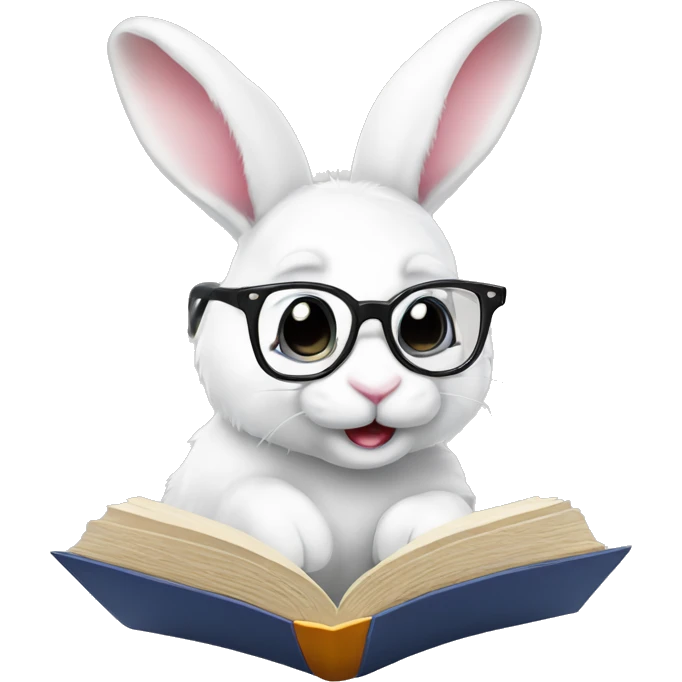 Cute White bunny with glasses and book in his paws  emoji
