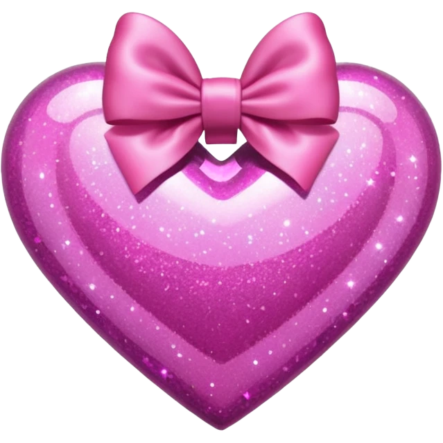 pink glittery heart with a pink bow, cute and sparkly emoji