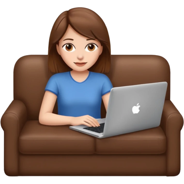 A girl is working with a laptop while lying on the sofa emoji