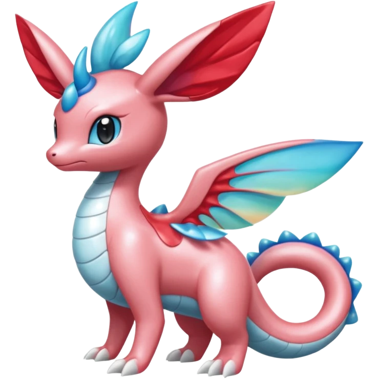 Hydro-elemental Bubbly Shiny Scaley Iridescent Cute Salamence-Milotic-Sylveon-Fakémon-fusion (full body) emoji