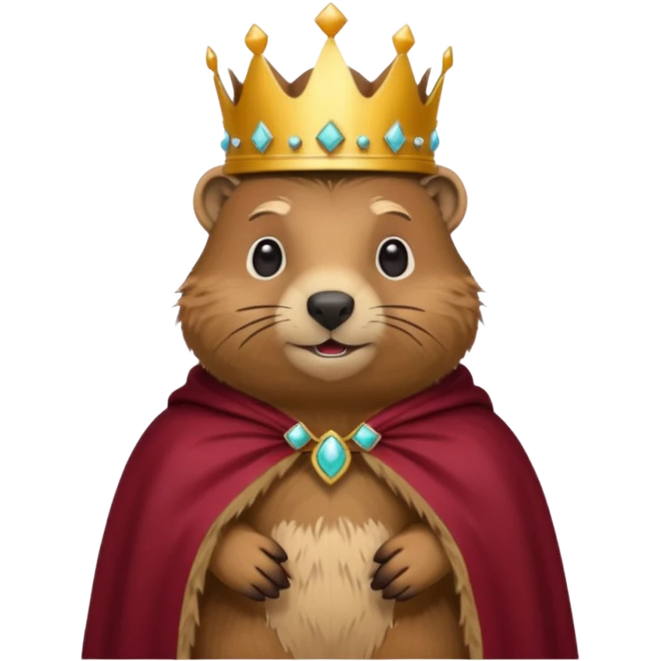 Groundhog wearing crown with a maroon cape with KPM embroidered on the cape emoji