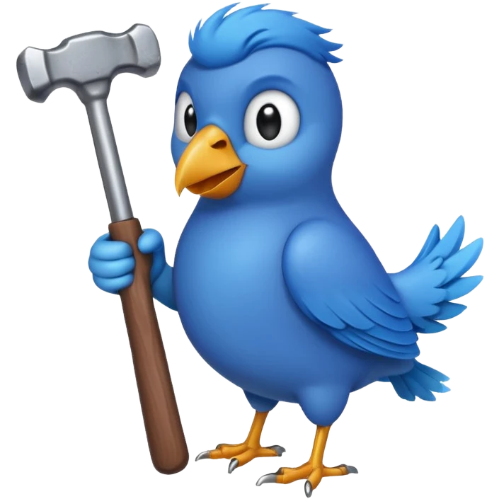 A blue Twitter bird holding a hammer emoji