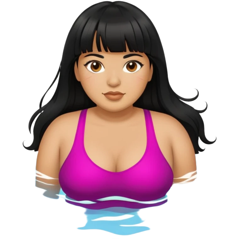 Latina female with bangs black long hair plus size swimming  emoji