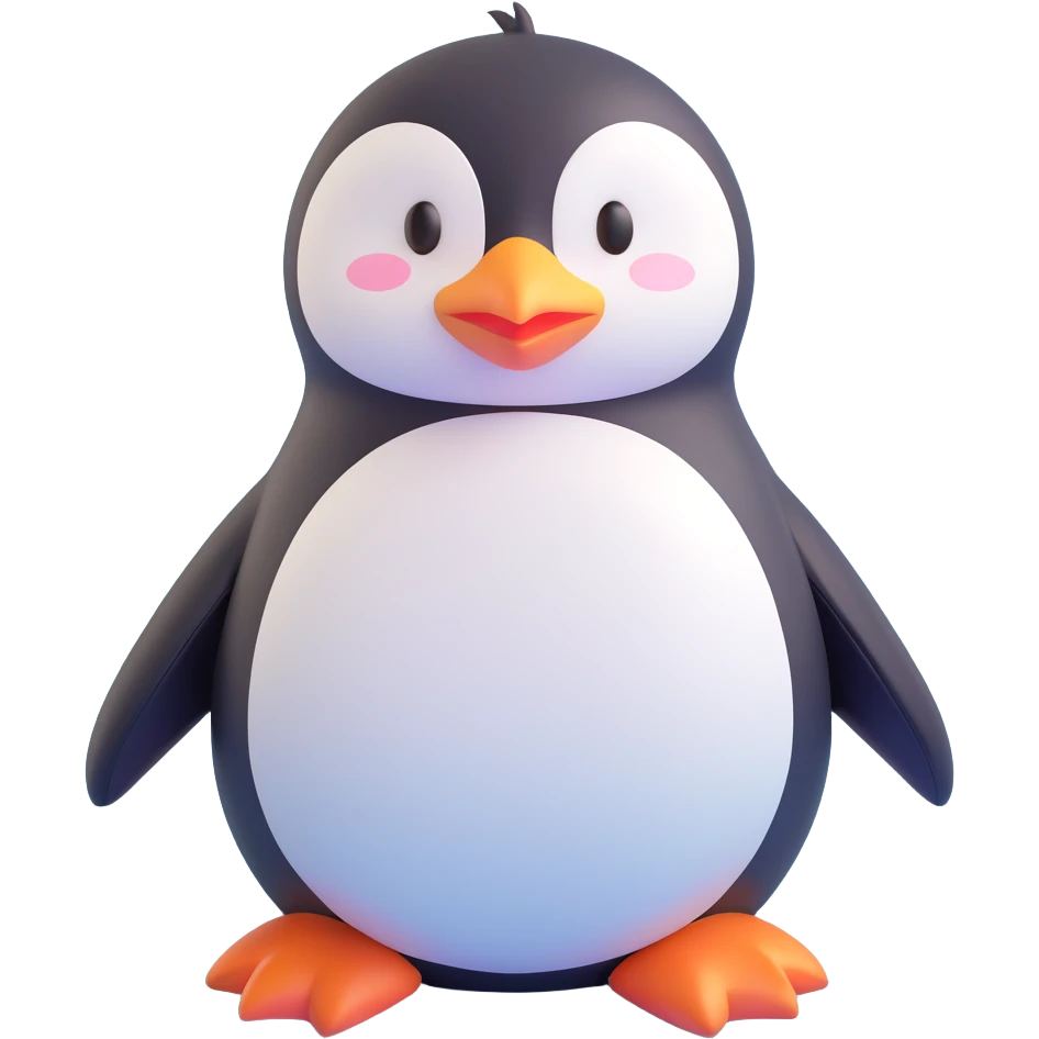 fluffy cute penguin, front view emoji