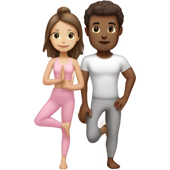 White brunette yoga girl light pink clothes and boy emoji