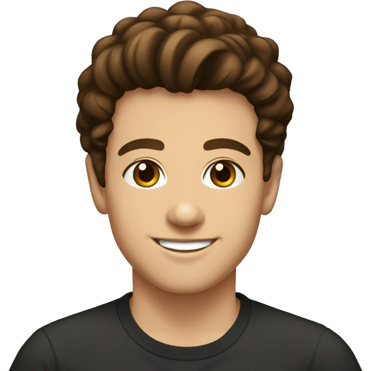Teenage Albanian with brown hair blablack t shir an is smiling  emoji