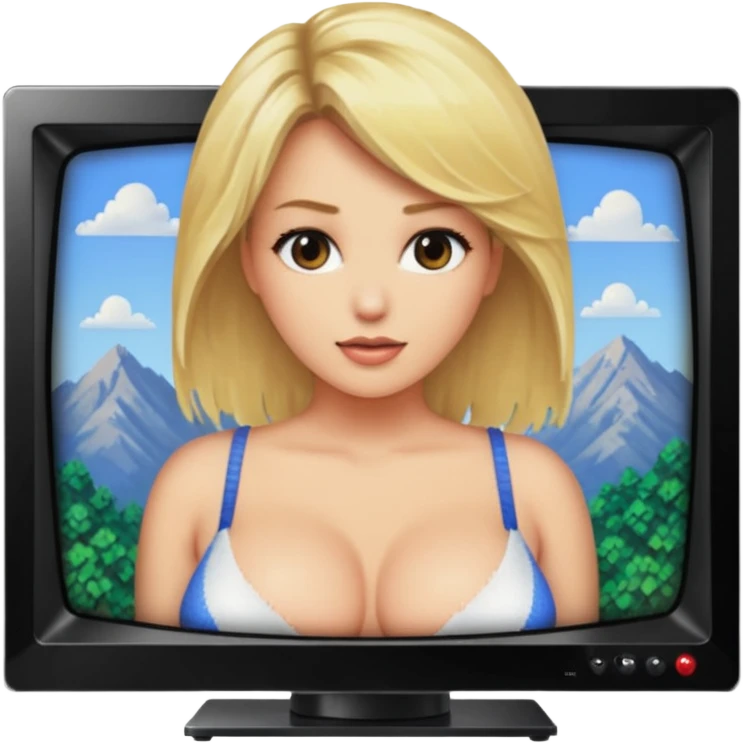 blonde naked woman with large boobs and a hairy vagina on tv emoji