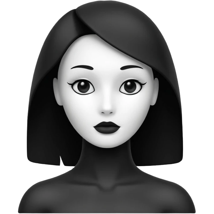 Matte black mannequin in the style of a default avatar. Monochrome with no lines. Minimalistic flat vector icon, iOS style, thin black contour on white. Completely black eyes are not just pupils emoji