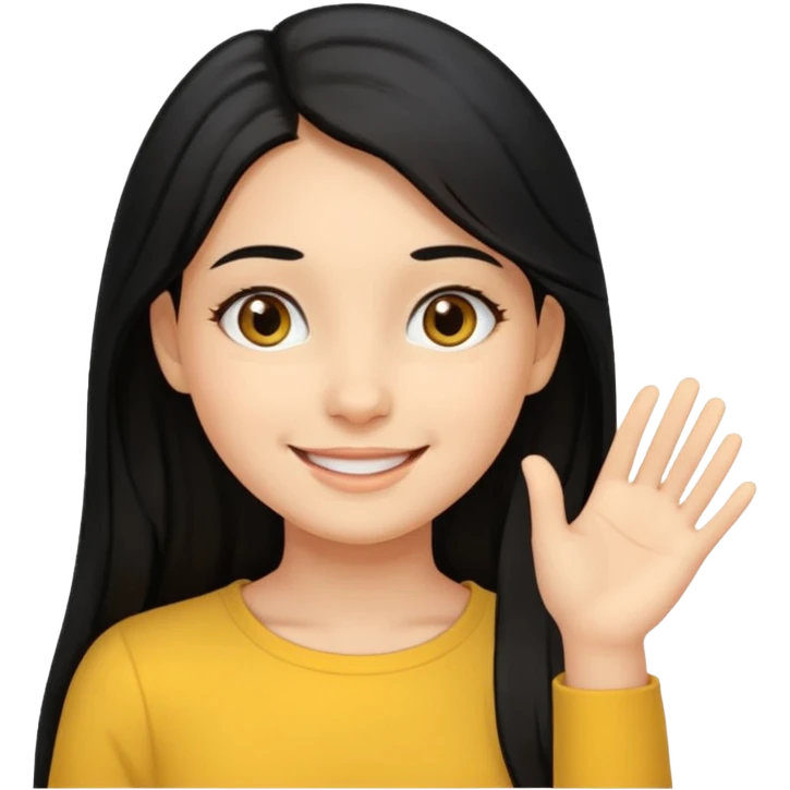 yellow smiling face girl with one hand flat under chin emoji