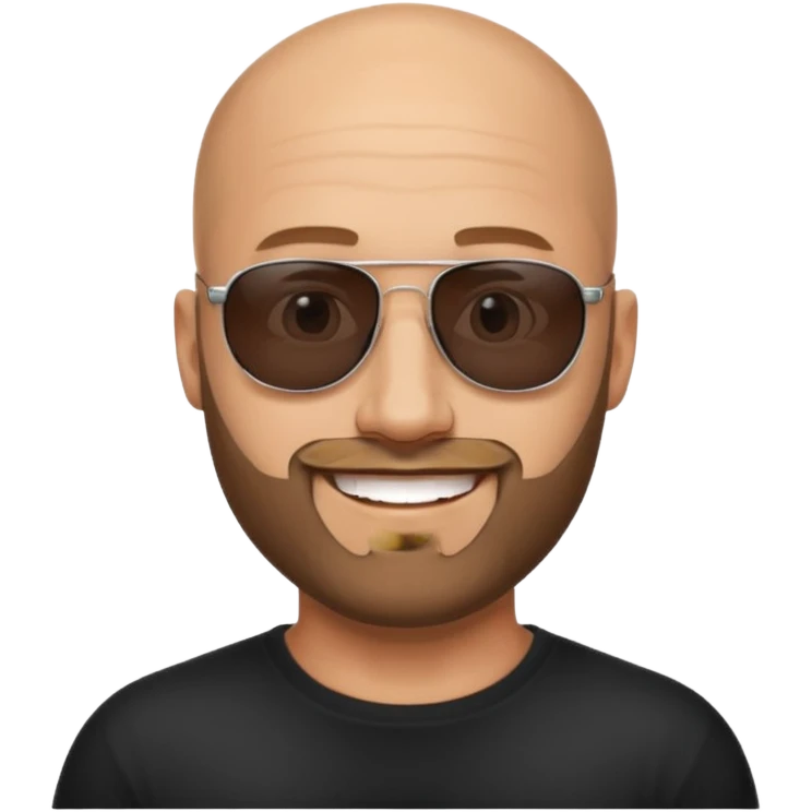 A bald man with a trimmed beard, wearing black sunglasses and a confident expression. emoji