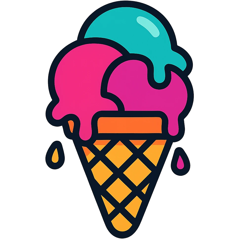 summer ice cream cone with melting scoops playful bright style emoji