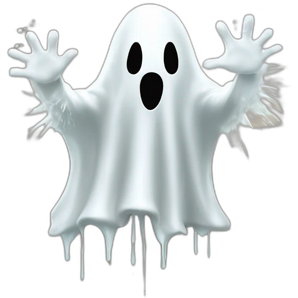 ghost appearing through a wall ejecting a spray of white milky substance forward from stomach area emoji