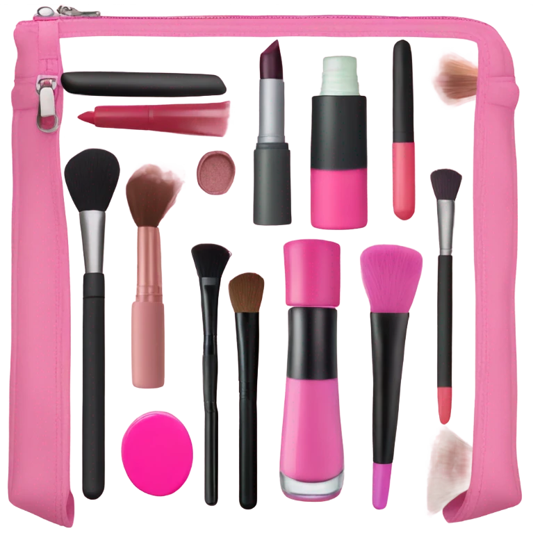 Pink makeup bag with makeup inside  emoji