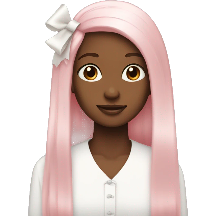 Long soft pink straight hair with a white bow emoji