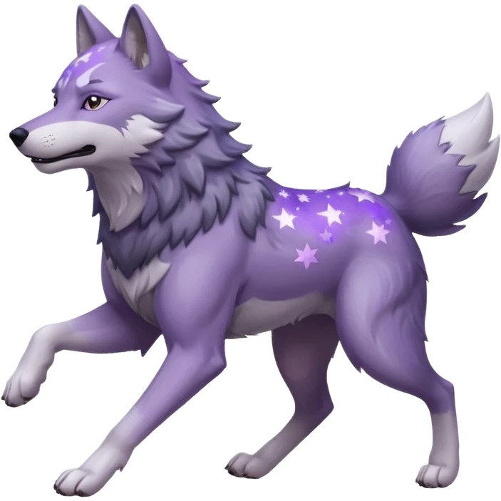 A wolf of winterfell running under lilac stars emoji