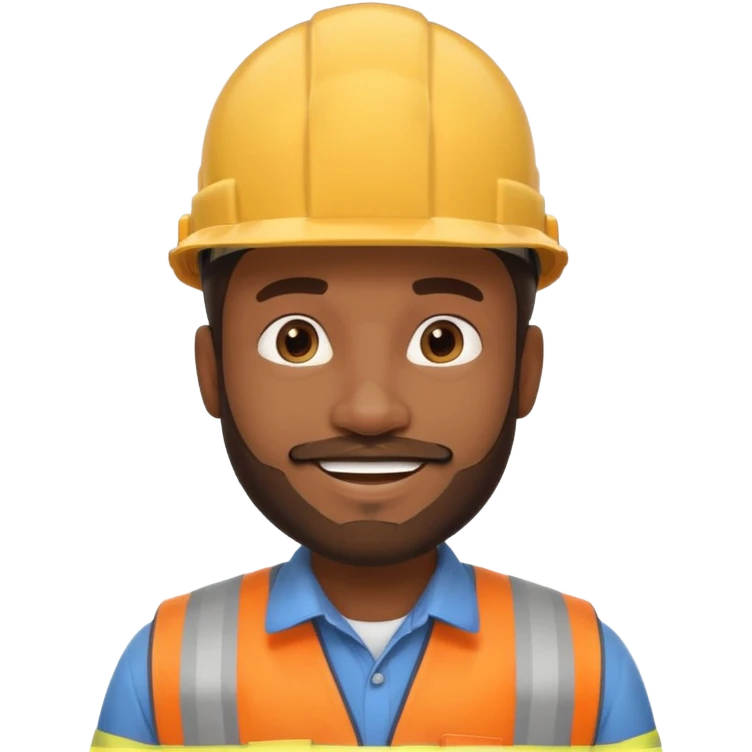 black male civil engineer with a little beard, smiling, hard hat emoji