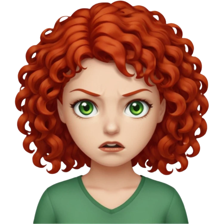👩🏻‍🦰curly hair angry  but cute green eyes emoji