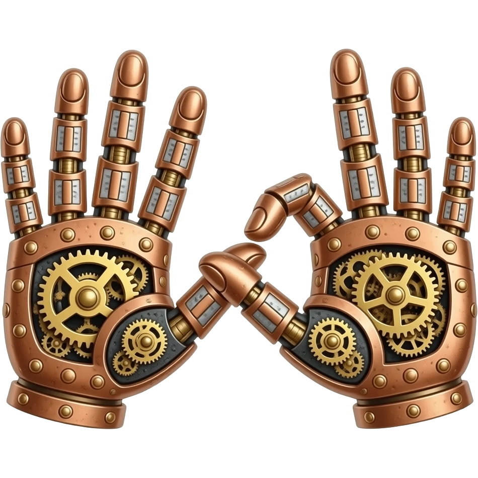 steampunk style - the touch of the fingers of two mechanically constructed palms as in Michelangelo's painting in the Sistine Chapel, but mechanically constructed emoji