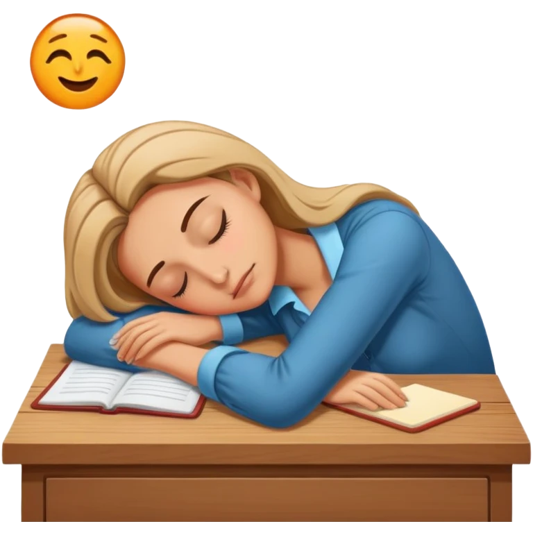 Tired woman teacher sleeping with head on desk emoji