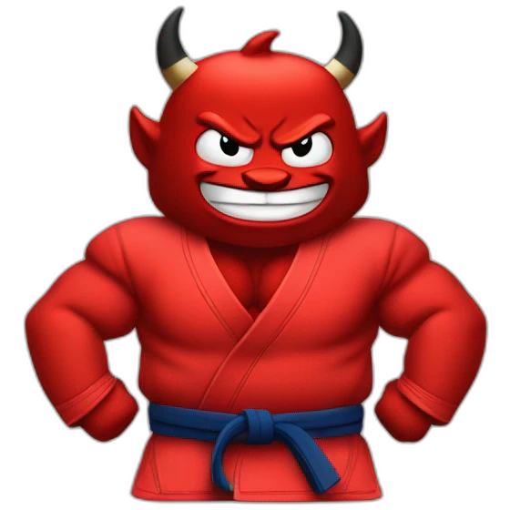 Tall red devil with mustache wearing Jiu-Jitsu gi emoji
